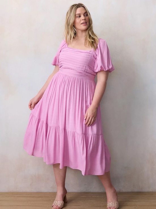 LC Lauren Conrad Dresses & Skirts - LC Lauren Conrad Plus Size Pink Pleated-Bodice Midi Dress Size 2X